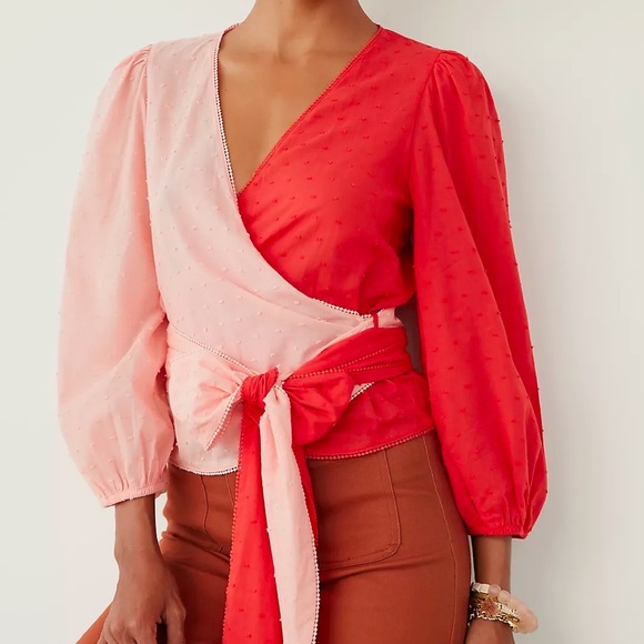 Farm Rio Anthropologie Colorblocked Wrap Blouse - Picture 1 of 6